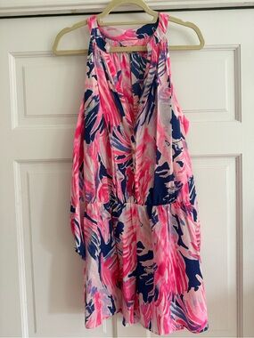 Lilly Pulitzer Pink & Navy Abstract Halter Romper